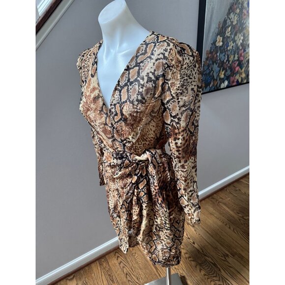 NWT BA&SH Robe Roxy Snake Print Wrap Long Sleeve Mini Dress Size 1 Small - Picture 3 of 5